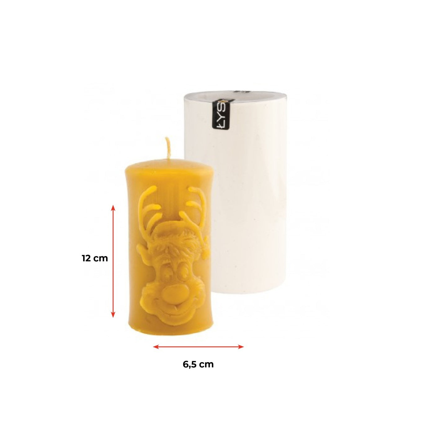 Kerzenform Stumpen mit Rentier "Rudi" (120mm Ø65mm)