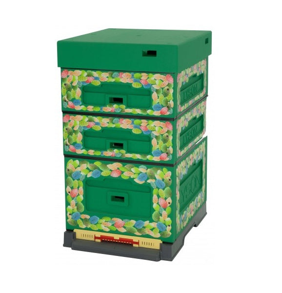 Dadant Blatt Beutenset mit Plastikboden hoch, Lyson, grün verziert