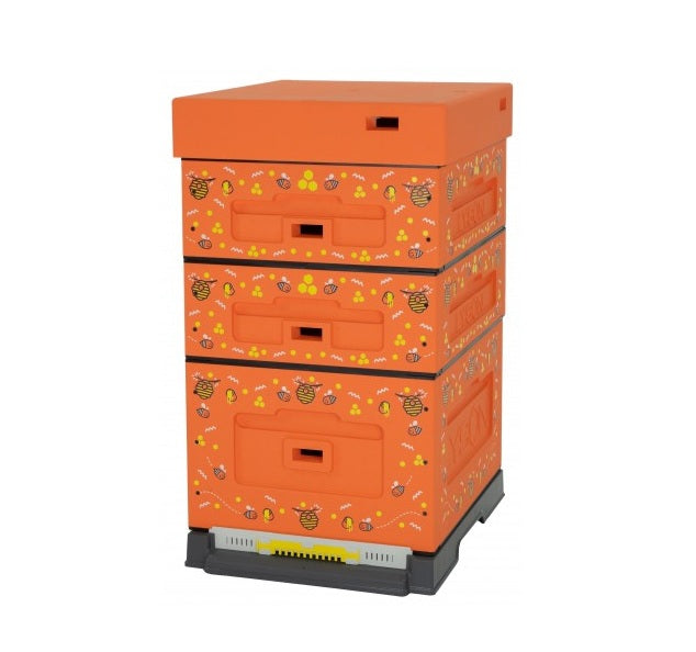 Dadant Blatt Beutenset mit Plastikboden hoch, Lyson, orange verziert